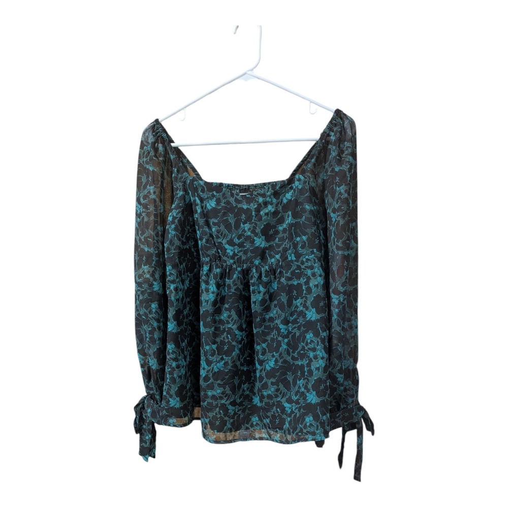 A-13 Long Sleeve Corsetry Woven Maternity Shirt - Isabel Aqua Green Floral S